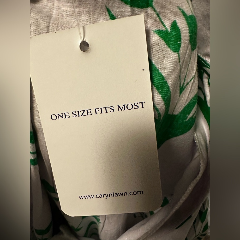 Tuckernuck Caryn Lawn Pippi Mini Dress White Green Print Belted Puff Sleeve OS - Picture 5 of 6